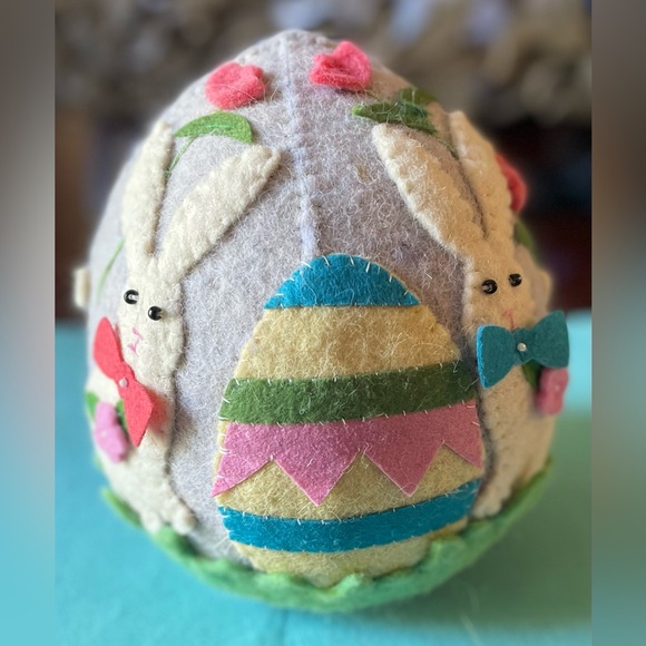 Other - European Easter Egg - Grey Felt with Bunny and Tulip Detail.